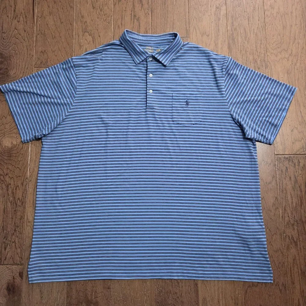 Polo Ralph Lauren Polo Shirt Mens 4XB 4XL Big Blue Striped Stretch Golfer Golf